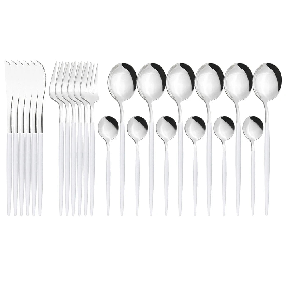 New 24Pcs Mix Color Dinnerware Set Stainless Steel Cutlery Set Dinner Knife Fork Spoon Luxury Flatware Party Kitchen Silverware