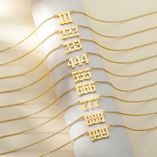 111 222 333 555 666 777 888 999 444 Angel Number Necklace For Women Vintage Gold Color Necklaces Pendant Stainless Steel Jewelry