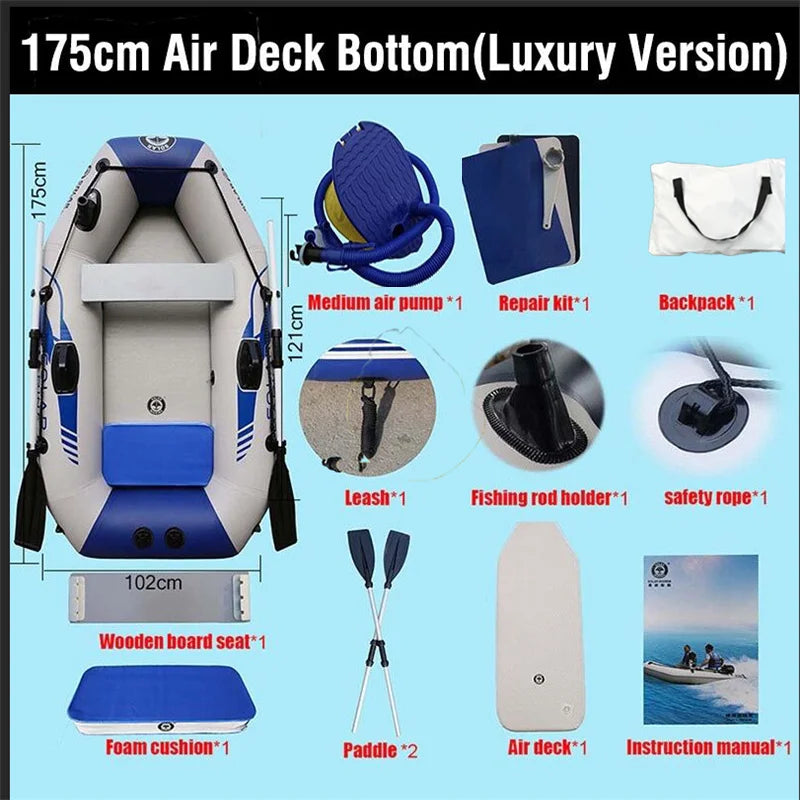 175CM Solar Marine Portable Flodable 0.7MMPVC Inflatable Sea Fishing Boat with Air Mat Single Kayak For WaterSports Accessories