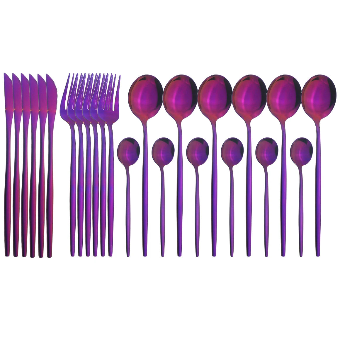 New 24Pcs Mix Color Dinnerware Set Stainless Steel Cutlery Set Dinner Knife Fork Spoon Luxury Flatware Party Kitchen Silverware