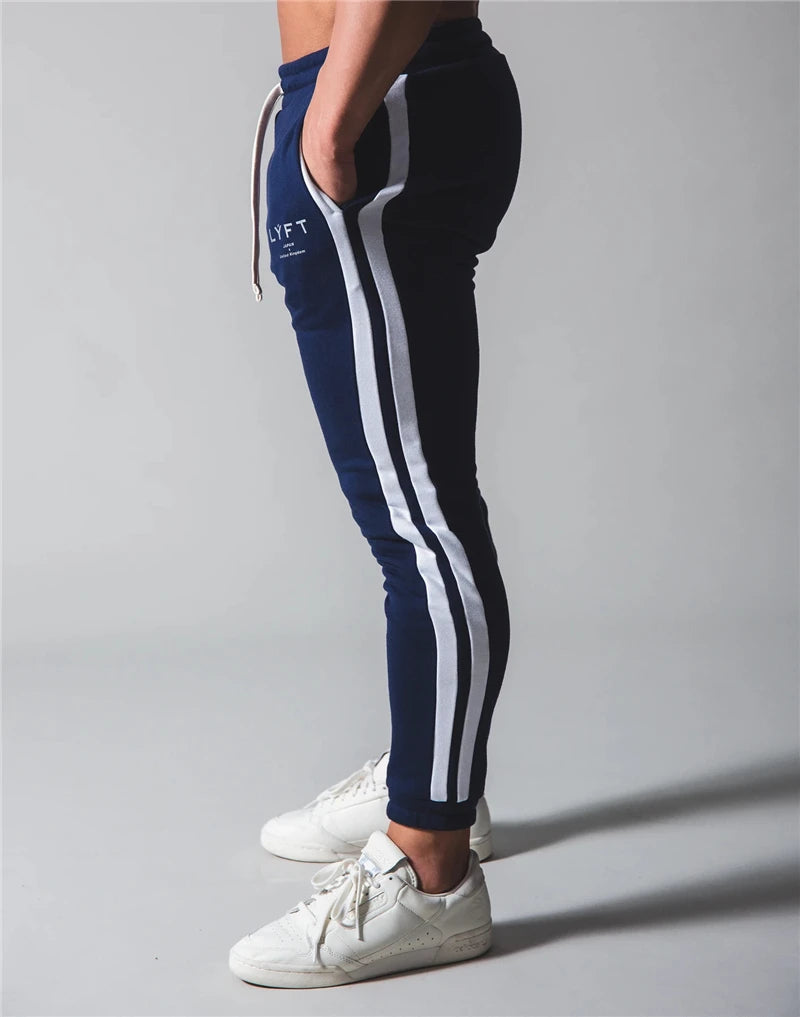 Side Striped Pants Men Running Sweatpants Bodybuilding Track Pants Gym Fitness Training Sport Trousers Male Cotton Skinny Pants