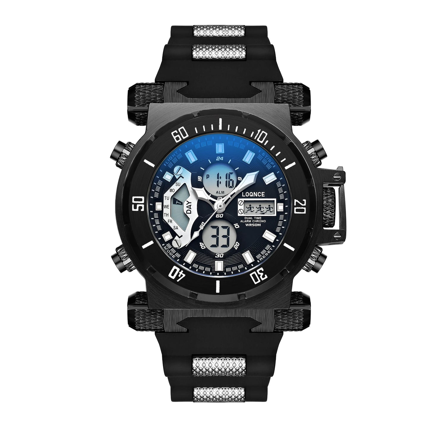 LOQNCE S8022 New Men's Watch Quartz Electronic Dual Movement Alarm Clock Calendar Week Multifunctional Men's Waterproof Watches