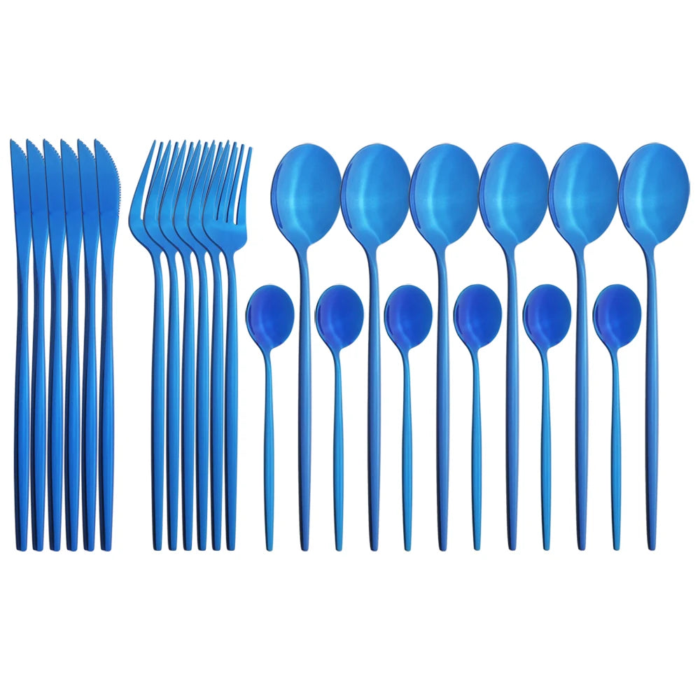 New 24Pcs Mix Color Dinnerware Set Stainless Steel Cutlery Set Dinner Knife Fork Spoon Luxury Flatware Party Kitchen Silverware