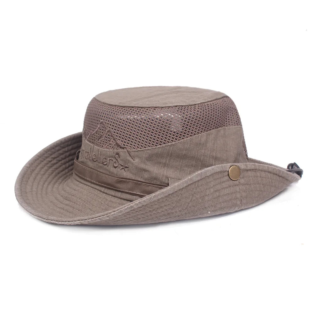 Outdoor Bucket Hat Men Summer Breathable Panama Cap Cotton Jungle Fishing Mesh Hat Hiking Beach Sun Protector Caps For Men's