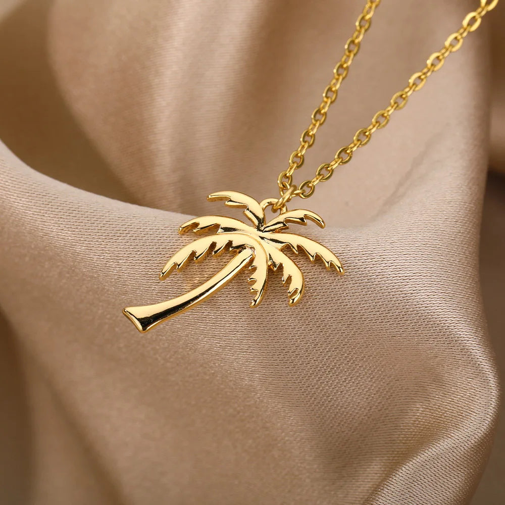 Palm Tree Pendant Necklace for Women Men Goth Aesthetic Coconut Tree Choker Chain Necklace Stainless Steel Jewelry Gifts