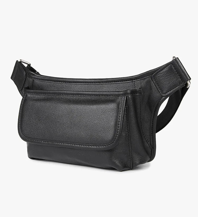 MAHEU Men's Leather Waist Bag Vintage Real Leather Small Male Fanny Pack Belt Waist Pack with Shoulder Strap Phone Belt Pouch