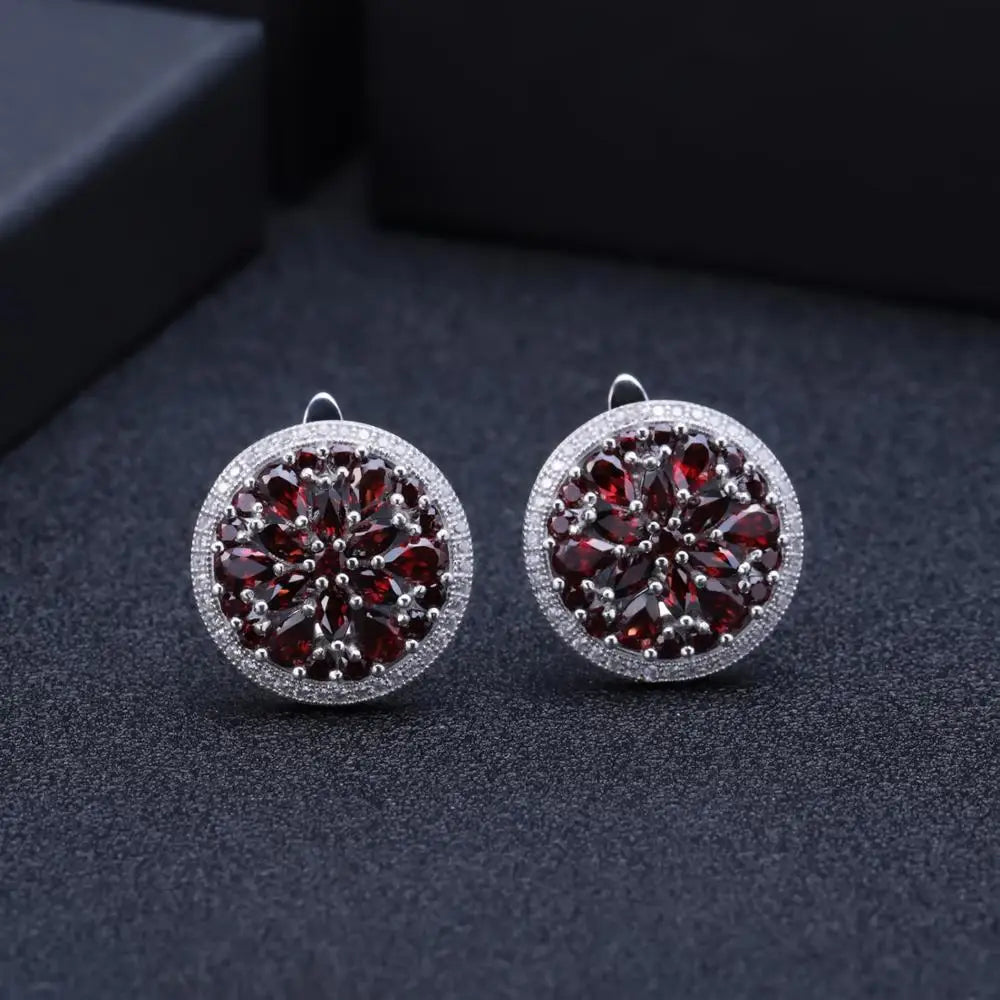 GEM'S BALLET 11.65Ct Natural Red Garnet Earrings Cocktail Ring Set 925 Sterling Silver Gemstone Vintage Jewelry Set  For Women