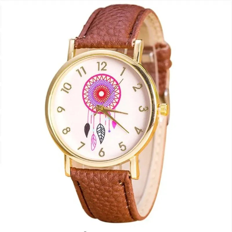 Dream catcher quartz watches women; s frequencies of clock watch mujer female leather strap