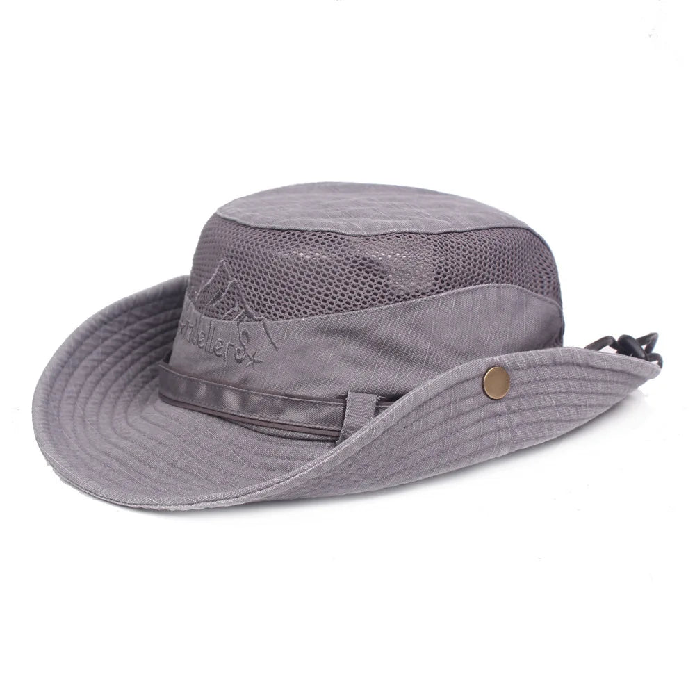 Outdoor Bucket Hat Men Summer Breathable Panama Cap Cotton Jungle Fishing Mesh Hat Hiking Beach Sun Protector Caps For Men's