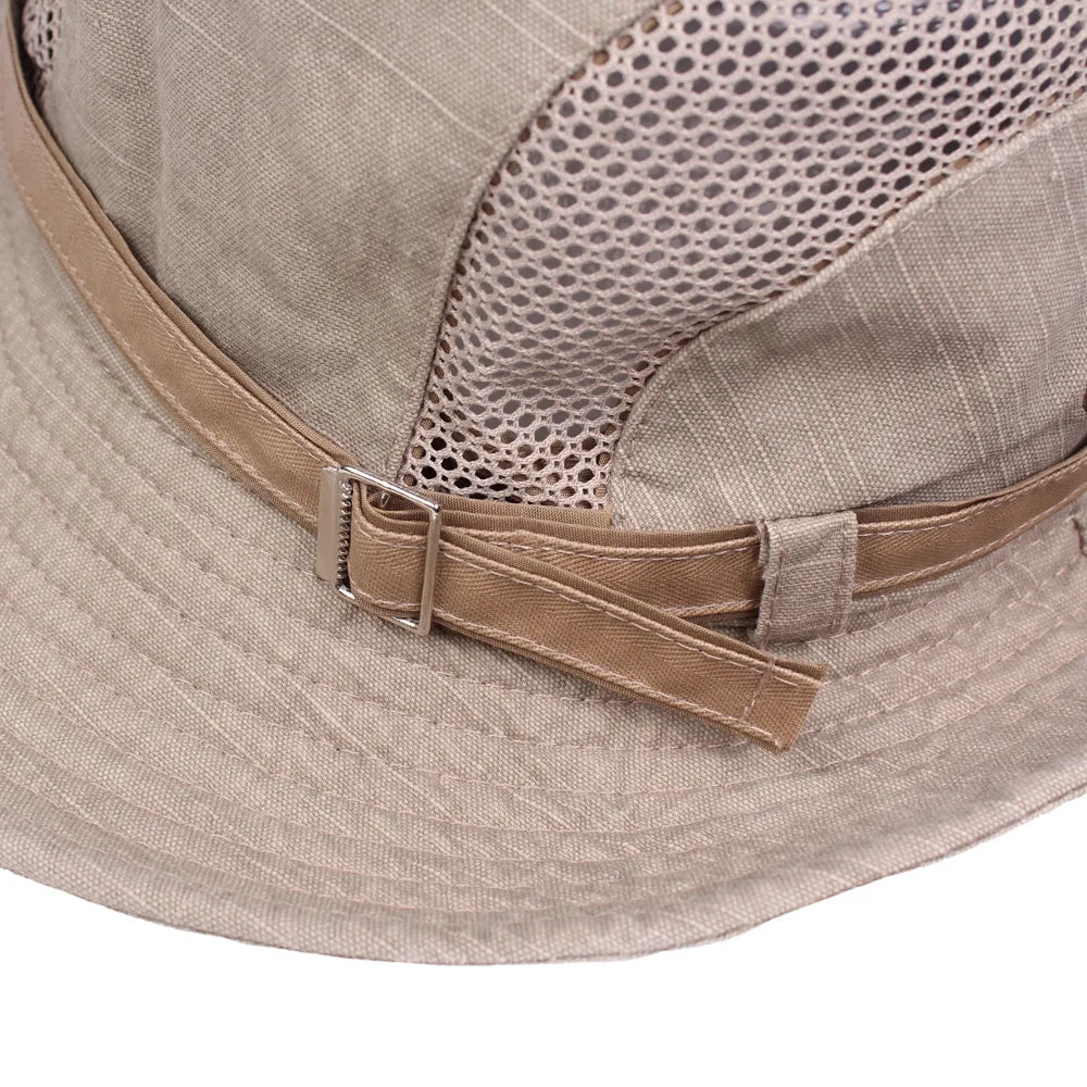 Outdoor Bucket Hat Men Summer Breathable Panama Cap Cotton Jungle Fishing Mesh Hat Hiking Beach Sun Protector Caps For Men's