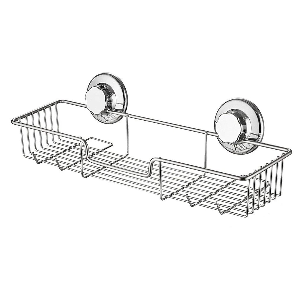Bathroom Shelf Organizer Stainless Steel Wall Mounted Toilet Shampoo Holder No Drill With Vacuum Suction Cup Shower Storage Rack
