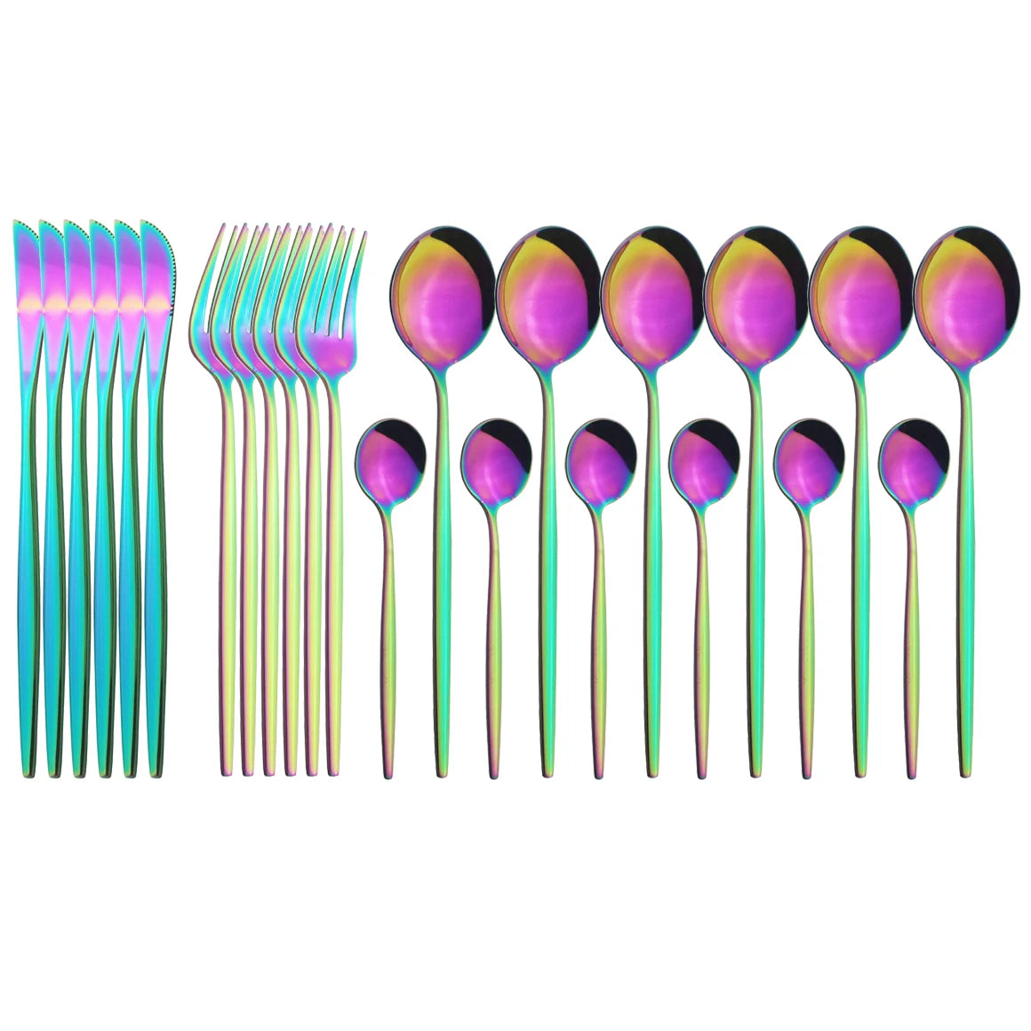 New 24Pcs Mix Color Dinnerware Set Stainless Steel Cutlery Set Dinner Knife Fork Spoon Luxury Flatware Party Kitchen Silverware