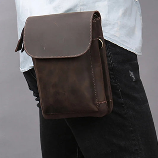 Real Leather Shoulder Bag Men Messenger Phone Bag Purse Fanny Waist Packs Bum Bag Leg Cigarette Pouch Male Travel Handbag