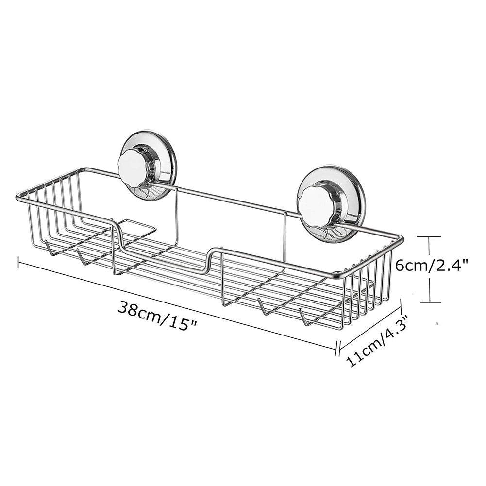 Bathroom Shelf Organizer Stainless Steel Wall Mounted Toilet Shampoo Holder No Drill With Vacuum Suction Cup Shower Storage Rack
