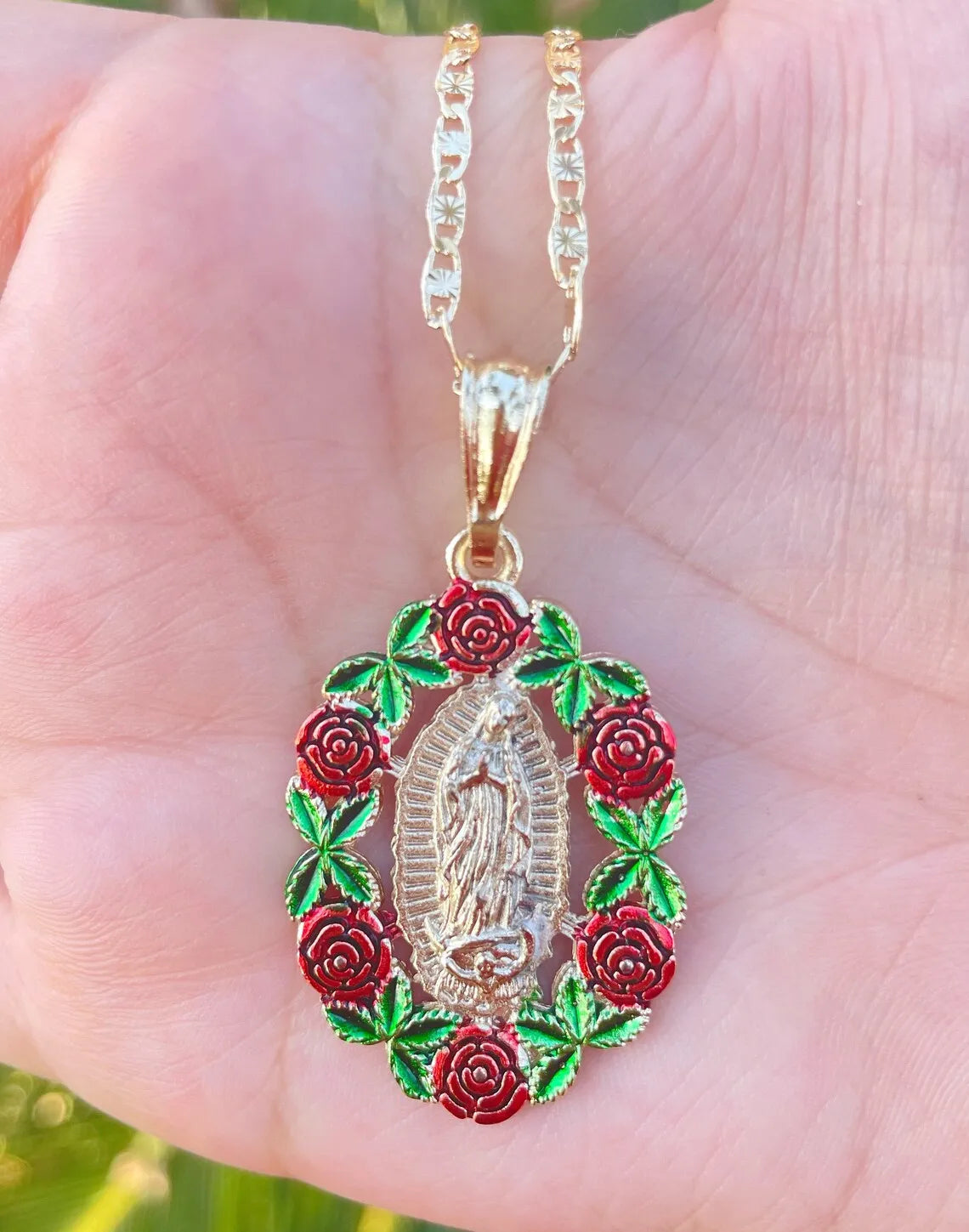 Virgin Mary Necklace Roses Chain Custom Virgen De Guadalupe Pendant Medalla Rosas For Women Jewelry Gifts