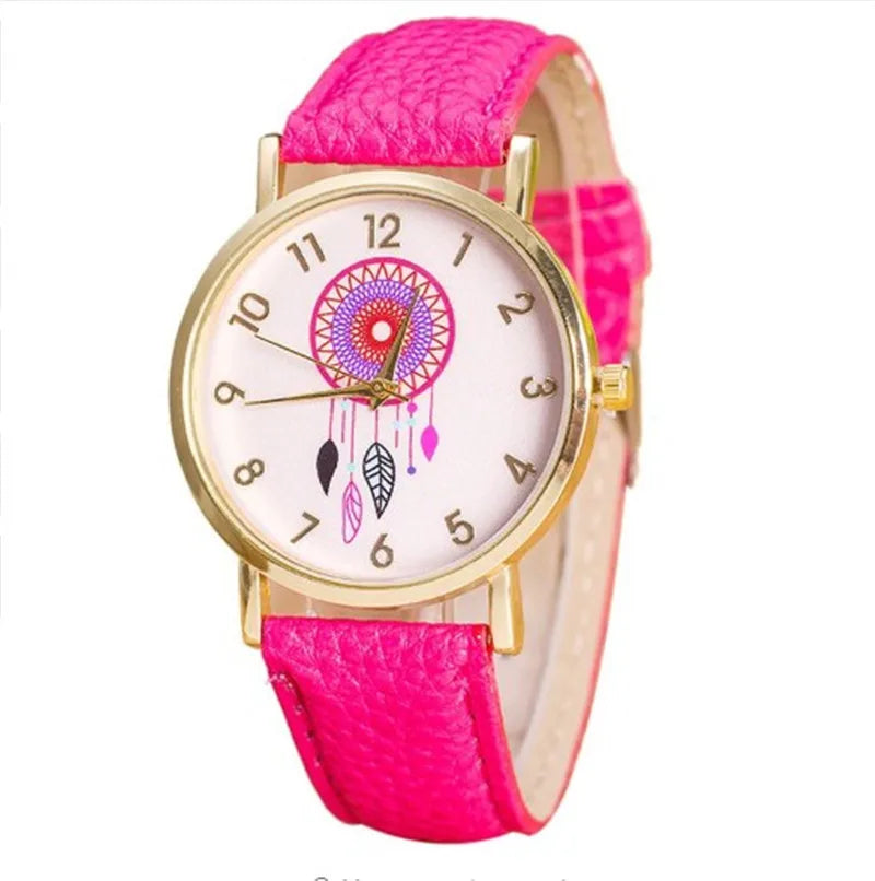 Dream catcher quartz watches women; s frequencies of clock watch mujer female leather strap