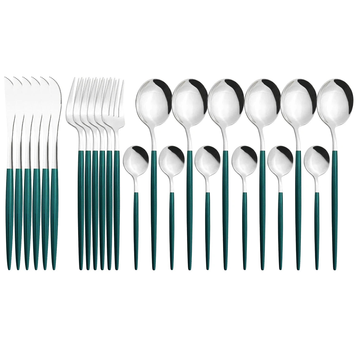 New 24Pcs Mix Color Dinnerware Set Stainless Steel Cutlery Set Dinner Knife Fork Spoon Luxury Flatware Party Kitchen Silverware
