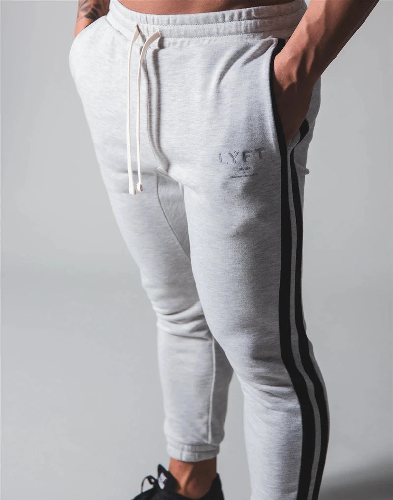 Side Striped Pants Men Running Sweatpants Bodybuilding Track Pants Gym Fitness Training Sport Trousers Male Cotton Skinny Pants