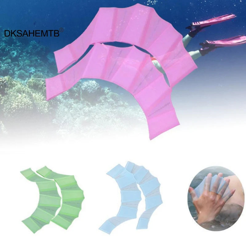 1 Pair Unisex Frog Style Silicone Hand Swimming Fins Flippers Finger Webbed Gloves Paddle Water Sports Swimming Accessories