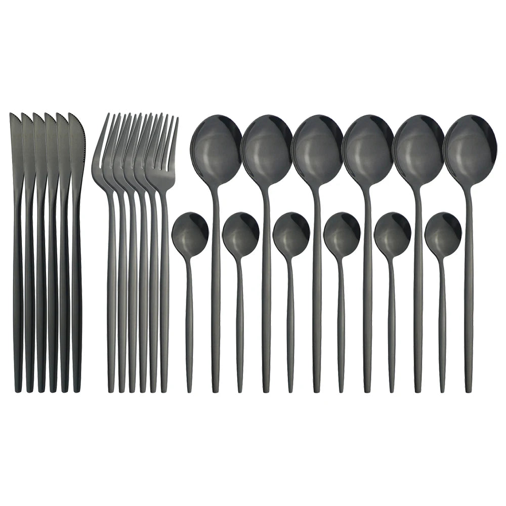 New 24Pcs Mix Color Dinnerware Set Stainless Steel Cutlery Set Dinner Knife Fork Spoon Luxury Flatware Party Kitchen Silverware