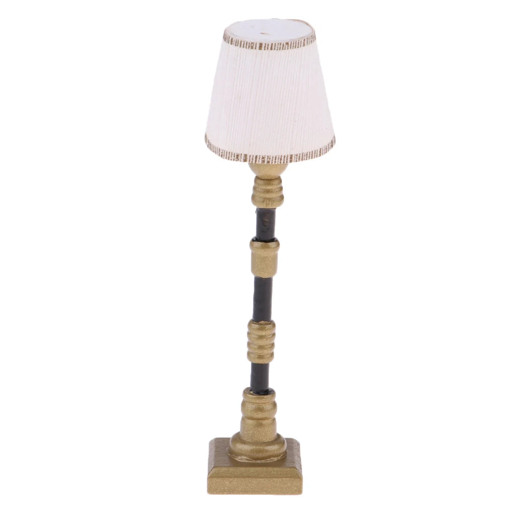 1/12 Dollhouse Miniature White Lampshade Floor Lamp Light Model Toys Furniture Decoration Accessory