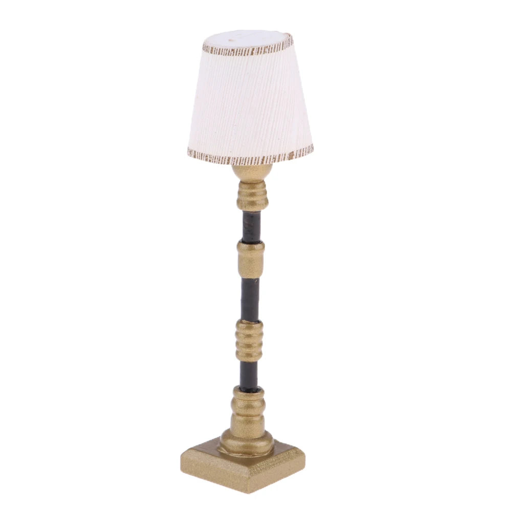 1/12 Dollhouse Miniature White Lampshade Floor Lamp Light Model Toys Furniture Decoration Accessory