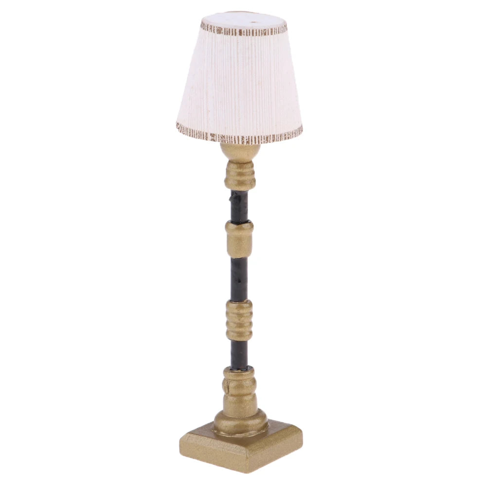 1/12 Dollhouse Miniature White Lampshade Floor Lamp Light Model Toys Furniture Decoration Accessory