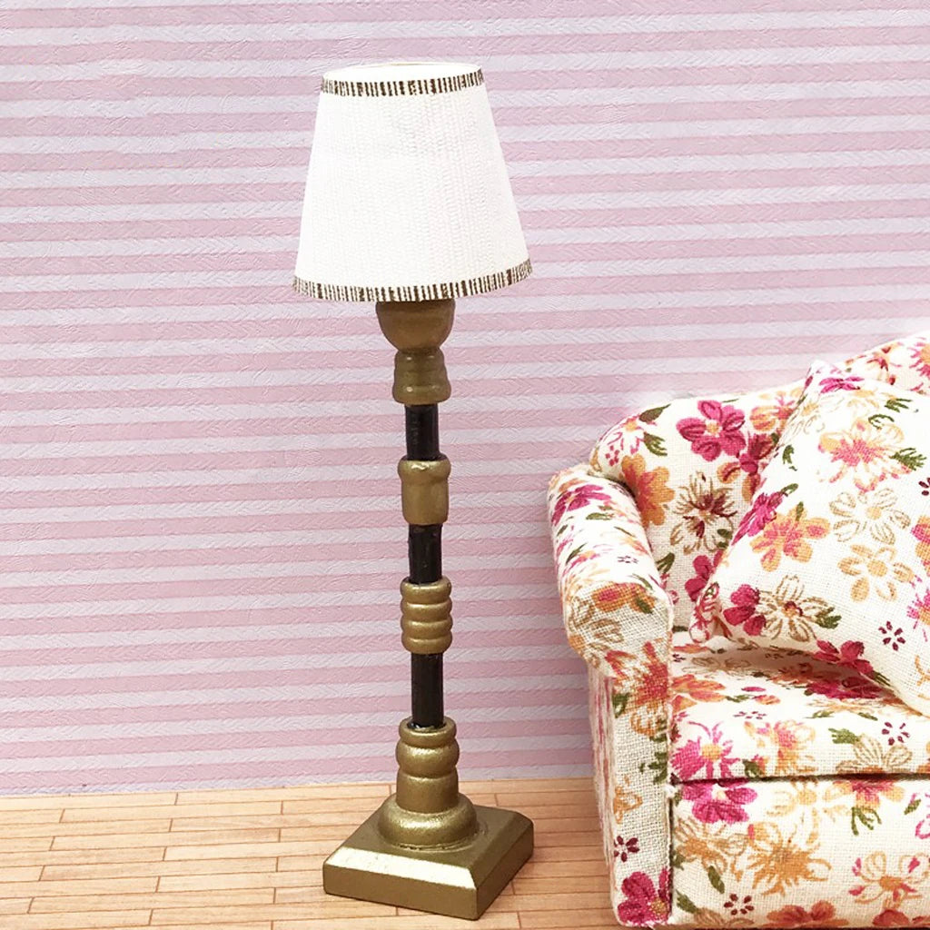 1/12 Dollhouse Miniature White Lampshade Floor Lamp Light Model Toys Furniture Decoration Accessory
