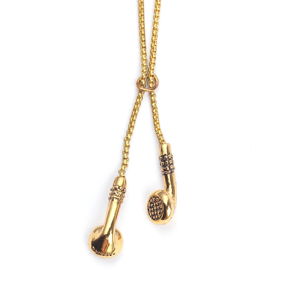 Headphone Necklace DJ Music Hip hop Punk Jewelry Love Gifts Alloy Gold Color Earphone Electroplate Necklace for Men