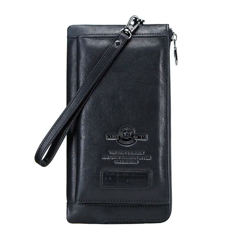 CONTACT'S Wristlet Bag Genuine Leather RFID Cellphone Wallet Men's Clutch Wallets Men Credit Card Holder Male Long Purse Zipper