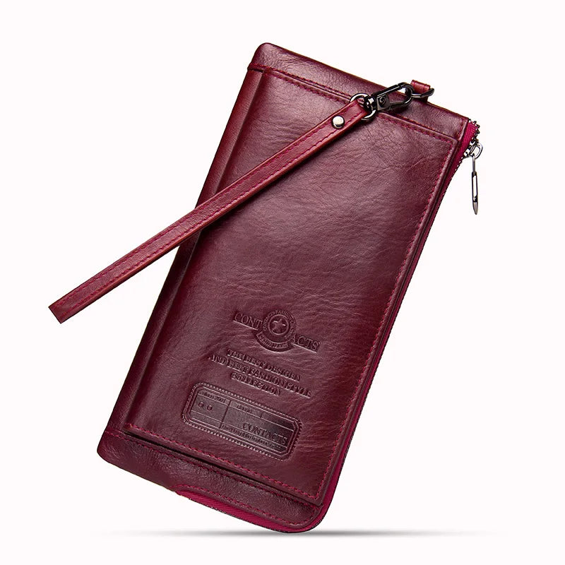 CONTACT'S Wristlet Bag Genuine Leather RFID Cellphone Wallet Men's Clutch Wallets Men Credit Card Holder Male Long Purse Zipper