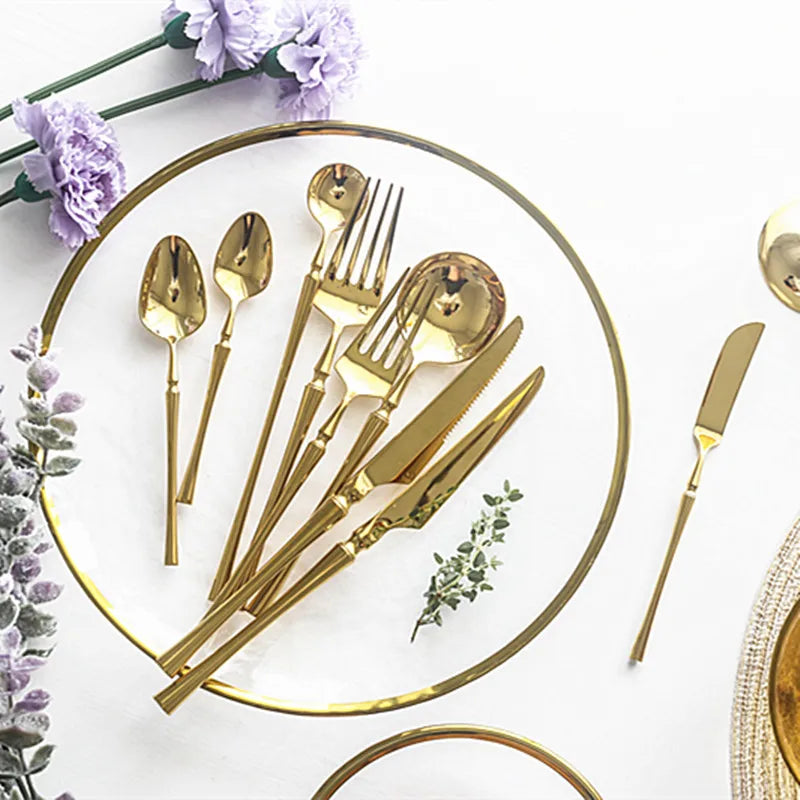 New Stainless Steel Golden Cutlery Set Mirror Polishing Dinnerware Tableware Dinner Knife Fork Foods Tools Kitchen Accessories