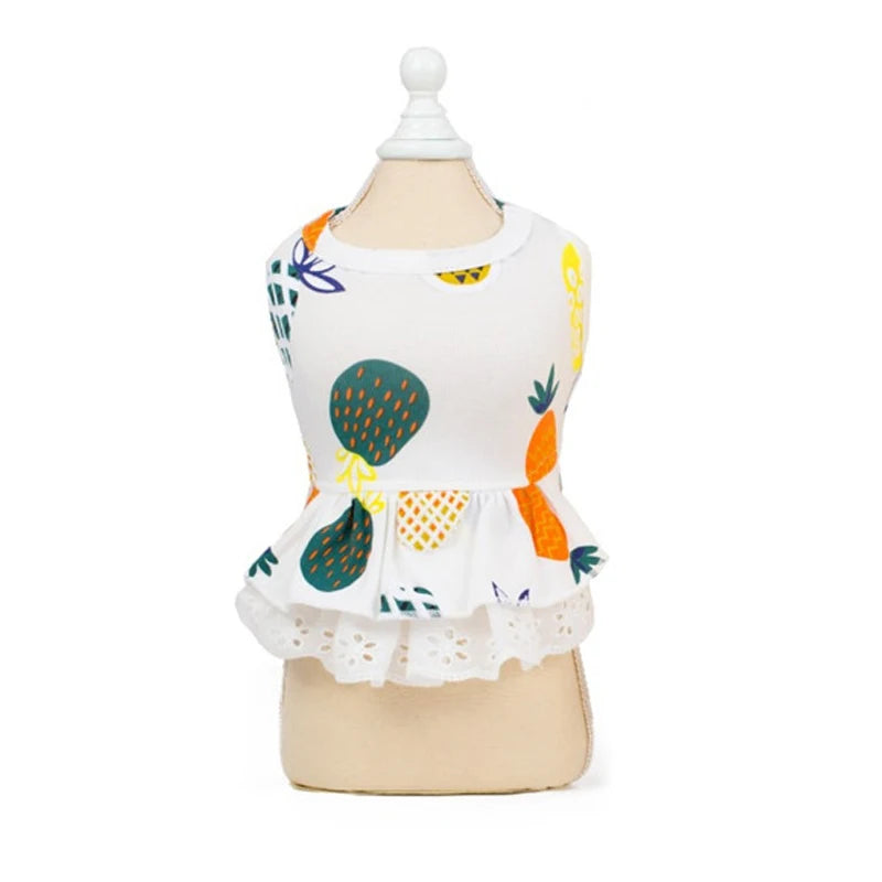 Summer Cotton Cat Dress Skirt Cute Pineapple Cherry Print Pet Clothes Dresses for Cats Sphynx Dog kedi elbisesi ropa para gatos