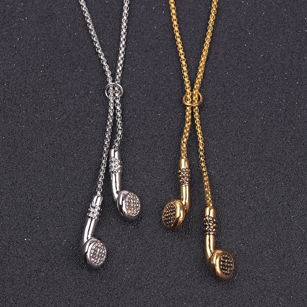 Headphone Necklace DJ Music Hip hop Punk Jewelry Love Gifts Alloy Gold Color Earphone Electroplate Necklace for Men
