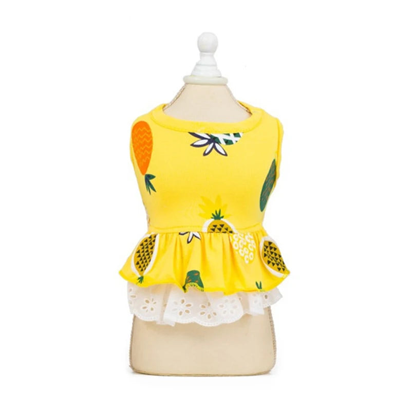 Summer Cotton Cat Dress Skirt Cute Pineapple Cherry Print Pet Clothes Dresses for Cats Sphynx Dog kedi elbisesi ropa para gatos