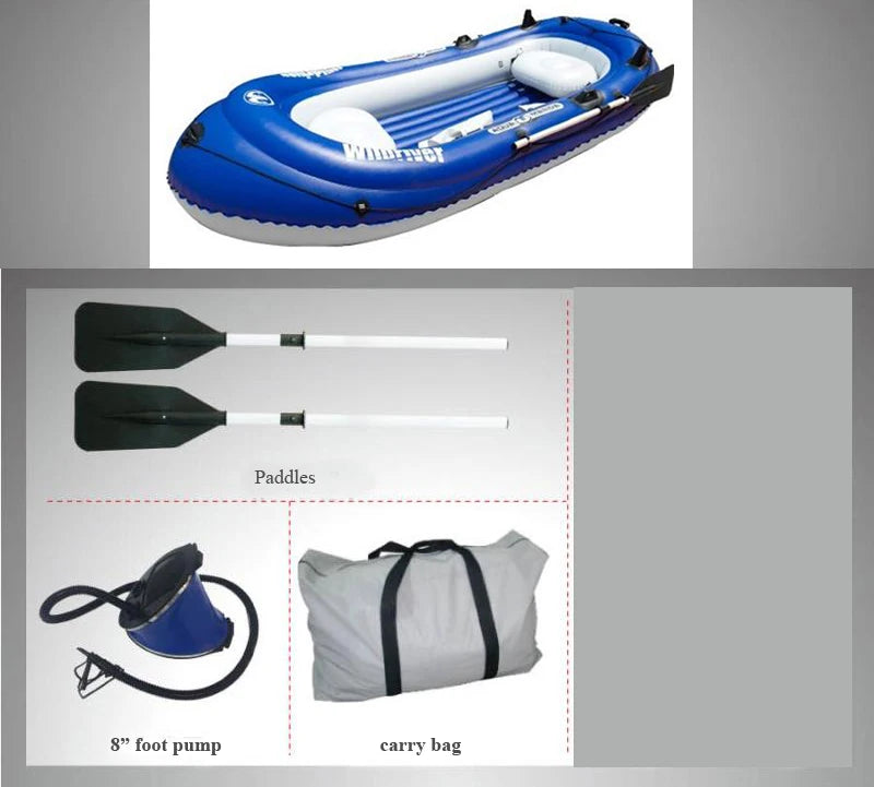 2 Person WILDRIVER fishing boat thick PVC inflatable boat kayak dinghy raft  paddle foot pump bag motor mount engine