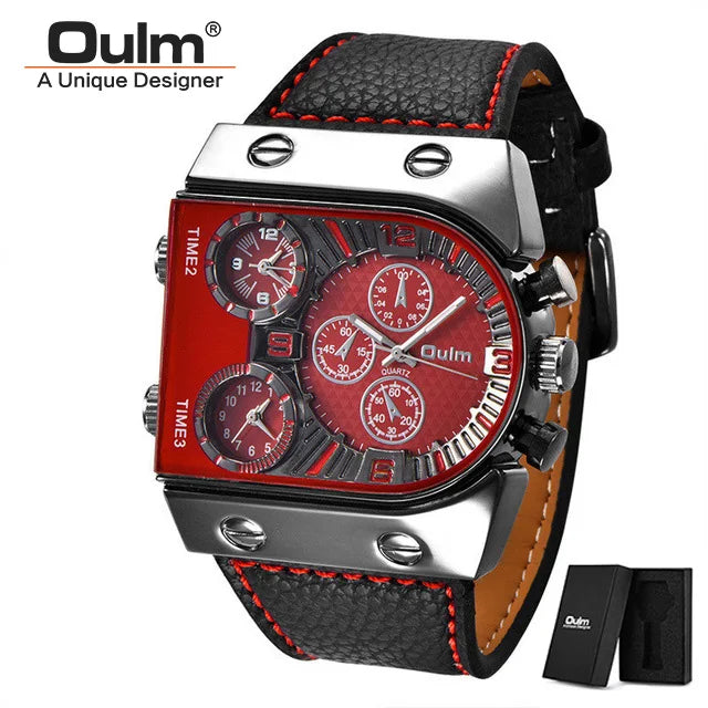 Oulm Watches Mens Quartz Casual Leather Strap Wristwatch Sports Multi-Time Zone Military Male Clock erkek saat Dropshipping