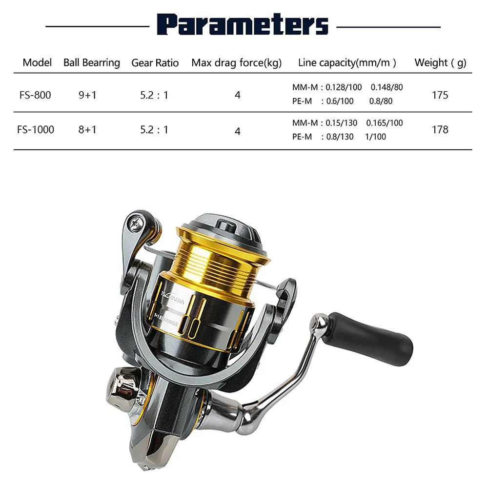TSURINOYA FS 800 1000 Ultra-light 175g Spinning Fishing Reel with Shallow Spool & Stainless Steel Bearing For Trout Fishing coil