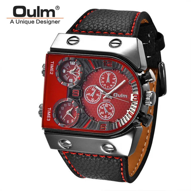Oulm Watches Mens Quartz Casual Leather Strap Wristwatch Sports Multi-Time Zone Military Male Clock erkek saat Dropshipping