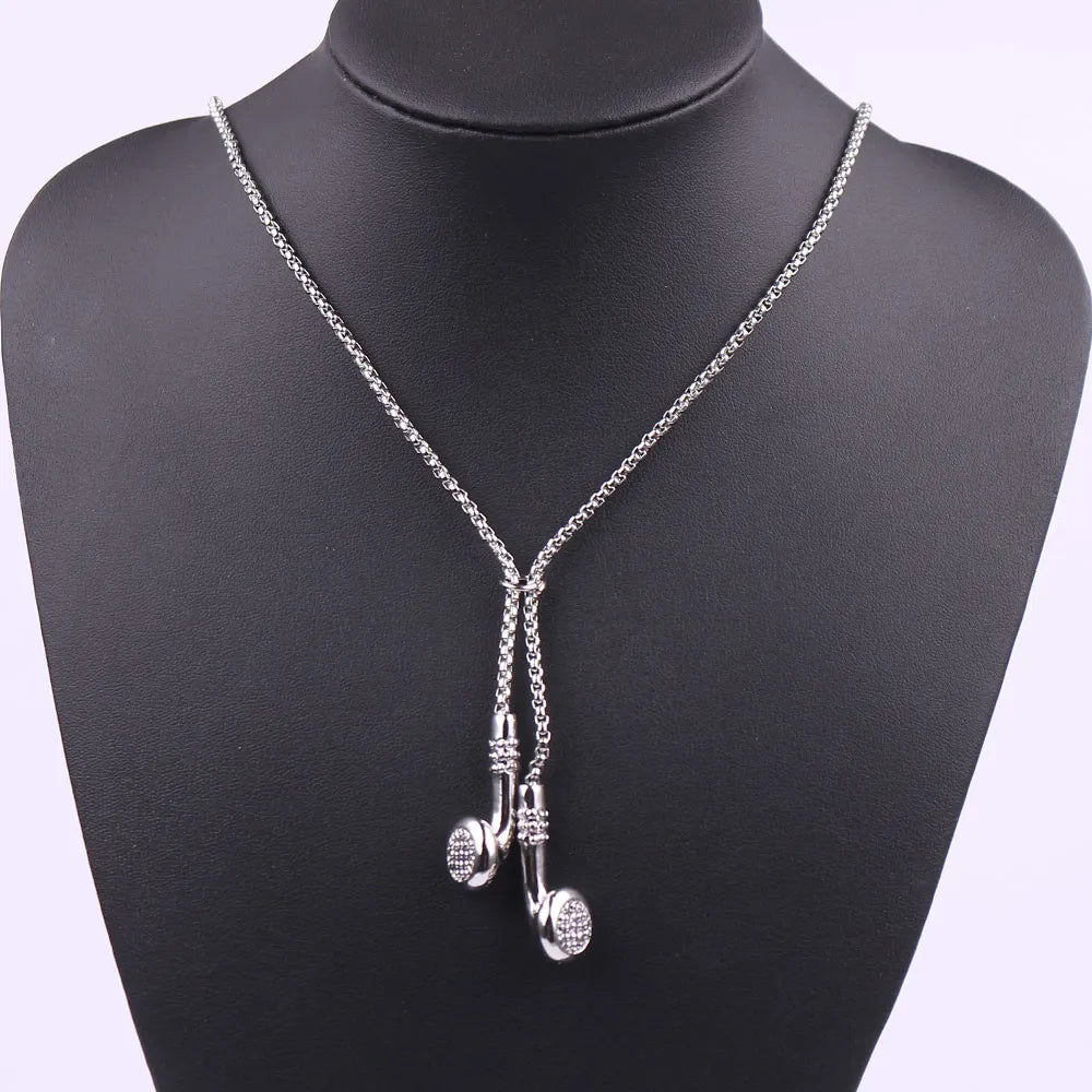 Headphone Necklace DJ Music Hip hop Punk Jewelry Love Gifts Alloy Gold Color Earphone Electroplate Necklace for Men