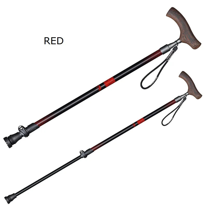 Pioneer 1 Pcs Aluminum Walking Sticks Ultralight T Handle Trekking Pole Quick Locking Anti-Slip Cane 2 Sections For Elderly