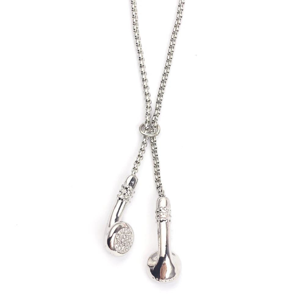 Headphone Necklace DJ Music Hip hop Punk Jewelry Love Gifts Alloy Gold Color Earphone Electroplate Necklace for Men