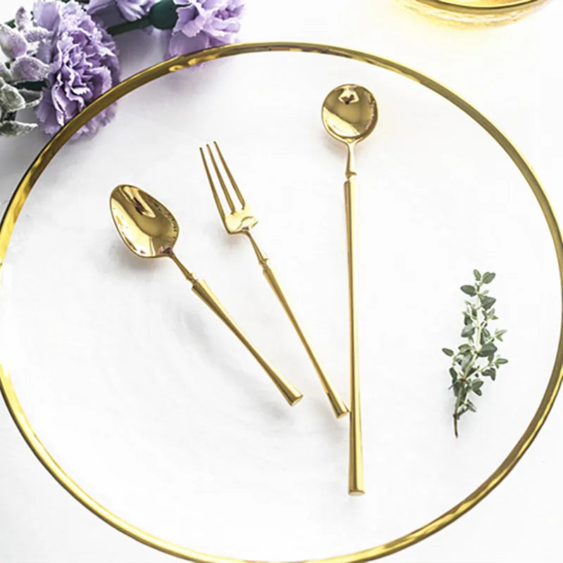 New Stainless Steel Golden Cutlery Set Mirror Polishing Dinnerware Tableware Dinner Knife Fork Foods Tools Kitchen Accessories