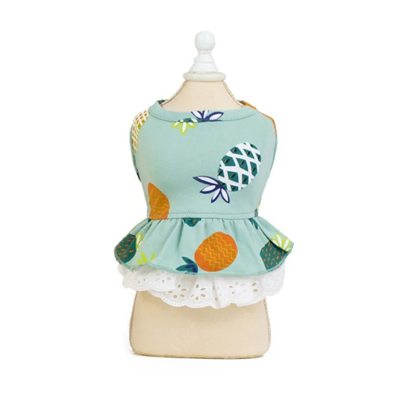 Summer Cotton Cat Dress Skirt Cute Pineapple Cherry Print Pet Clothes Dresses for Cats Sphynx Dog kedi elbisesi ropa para gatos