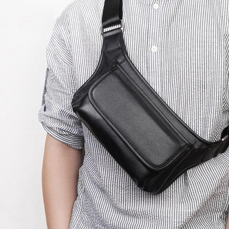 MAHEU Men's Leather Waist Bag Vintage Real Leather Small Male Fanny Pack Belt Waist Pack with Shoulder Strap Phone Belt Pouch