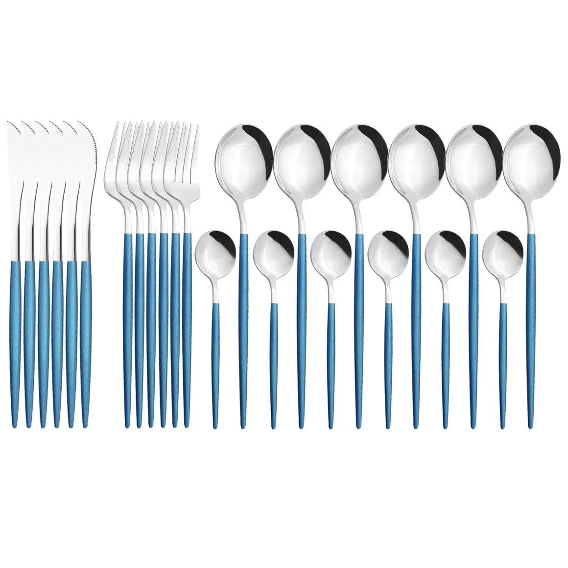 New 24Pcs Mix Color Dinnerware Set Stainless Steel Cutlery Set Dinner Knife Fork Spoon Luxury Flatware Party Kitchen Silverware
