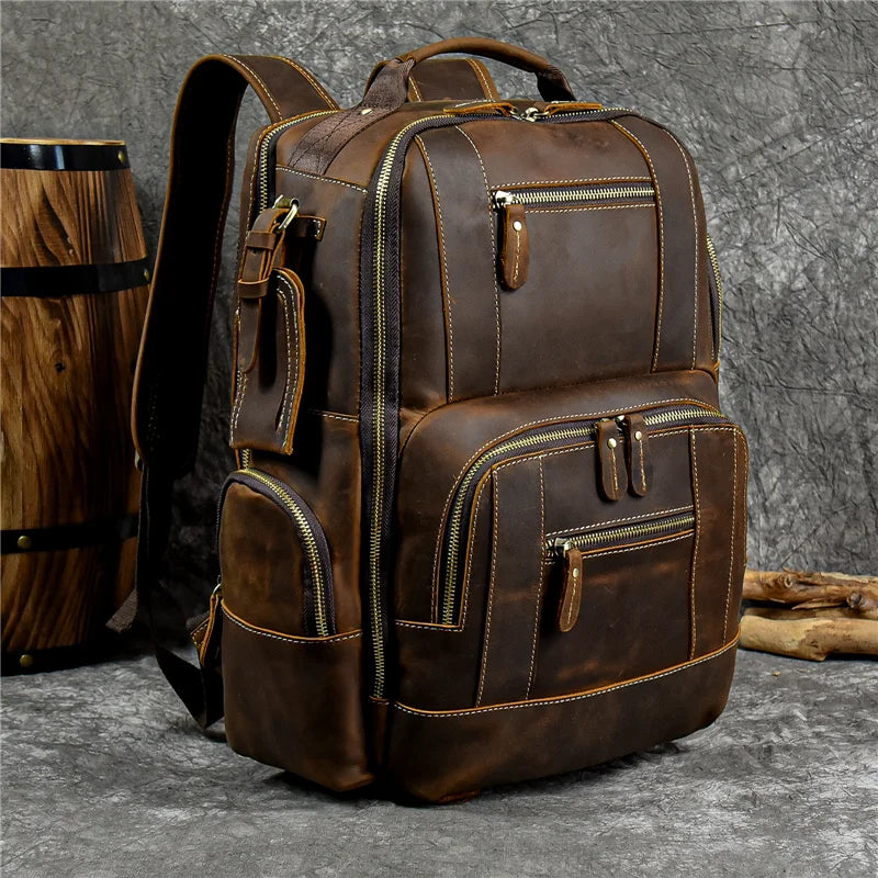 Newsbirds Vintage Style Leather Backpack Travel Bag Backpack For Men Computer Backpack 16 Inch Anti Theft Male Backpack Cowksin