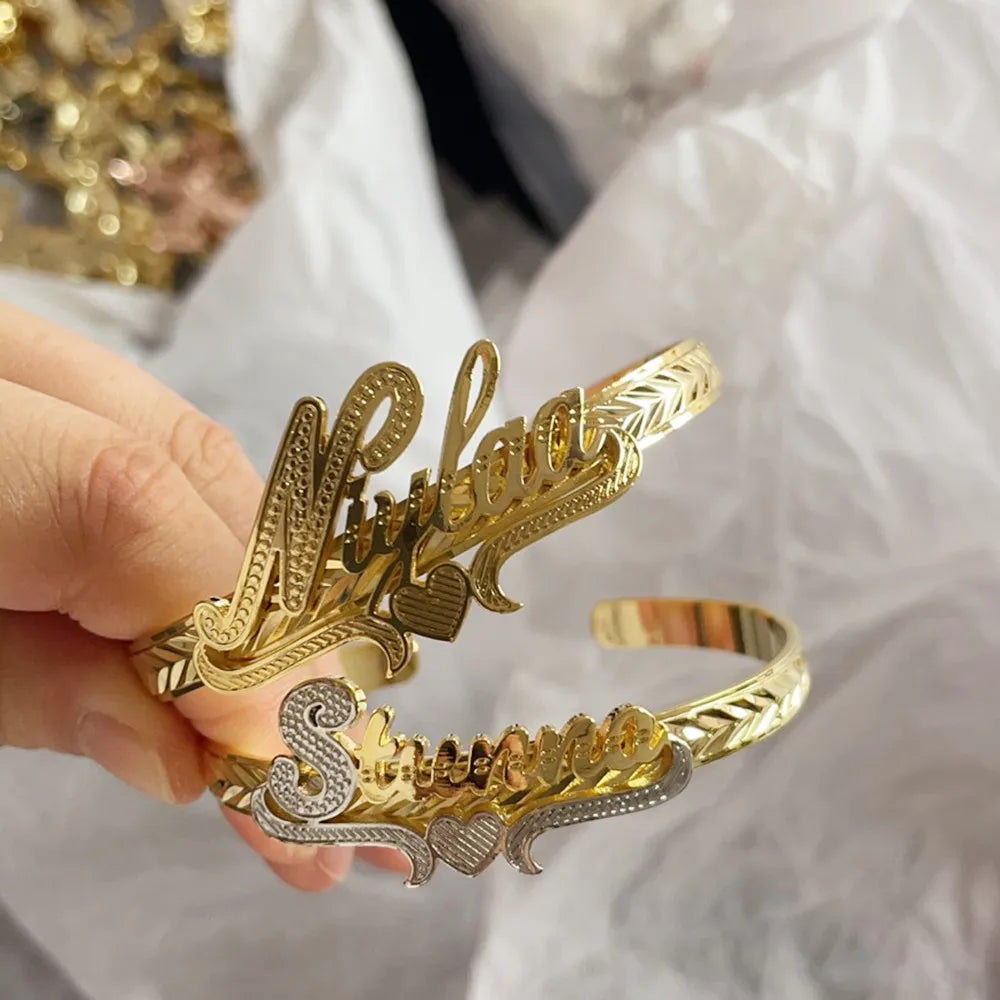 Custom Nameplate Bracelet Earrings Necklace Set Personalized Two-Color Bracelet Hiphop Name Jewelry Gift Dropshipping