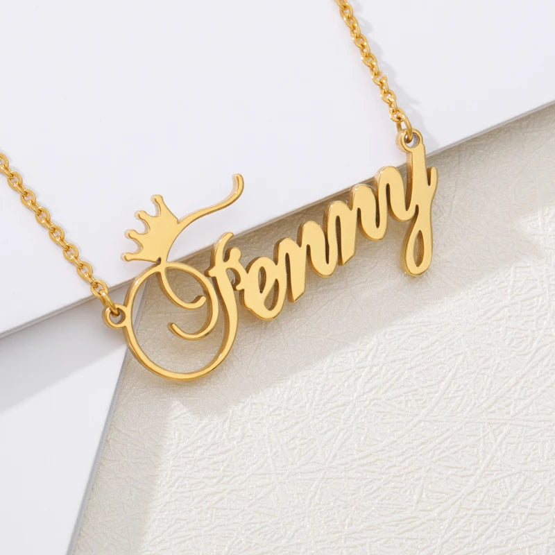 314L Stainless Steel Choker Custom Name Necklaces Women Cursive Arabic Crown Personalized Nameplate Mother's Day Birthday Gifts