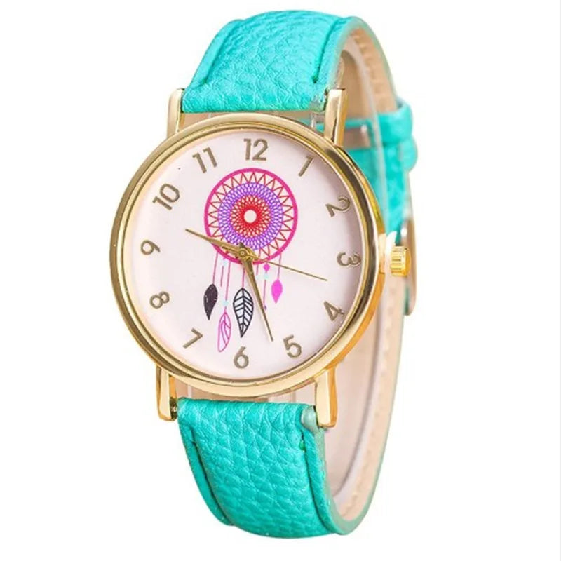 Dream catcher quartz watches women; s frequencies of clock watch mujer female leather strap